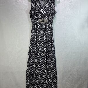 Nina Leonard Black and White Geometric Maxi Dress Size XL